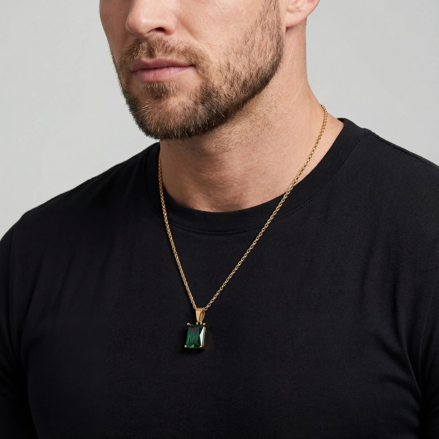 Green Onyx Men's Necklace — 18K Gold