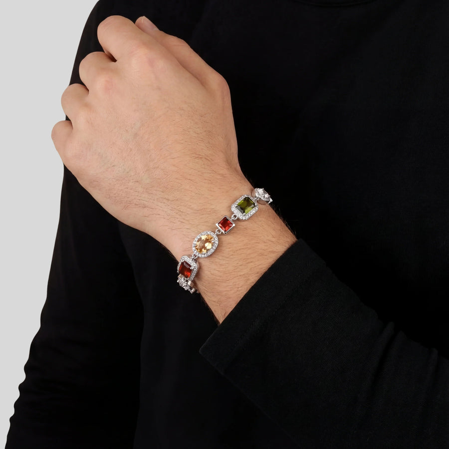 Gemstone Chain Men's Bracelet — Silver