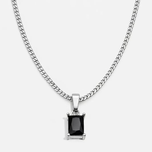 Black Onyx Men's Necklace — Silver