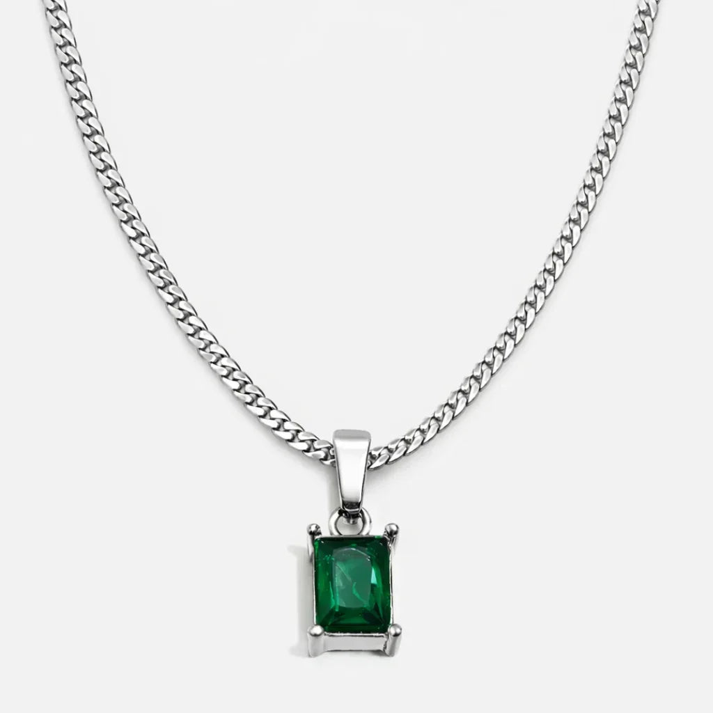 Green Onyx Men's Necklace — Silver