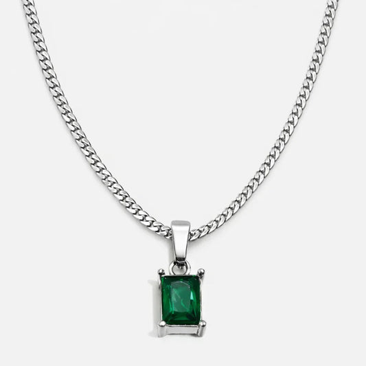 Green Onyx Men's Necklace — Silver