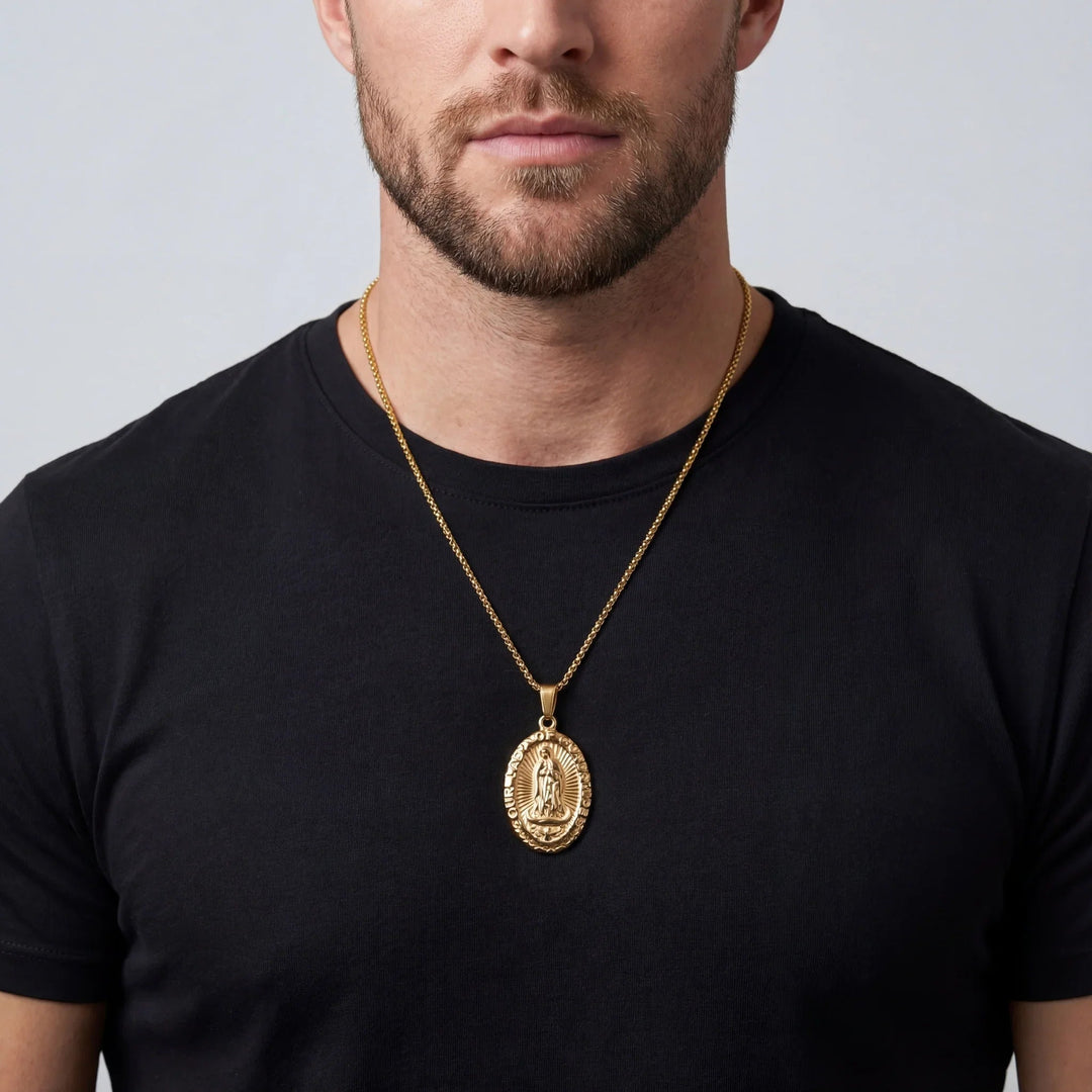 Virgin Mary Men's Pendant — 18K Gold
