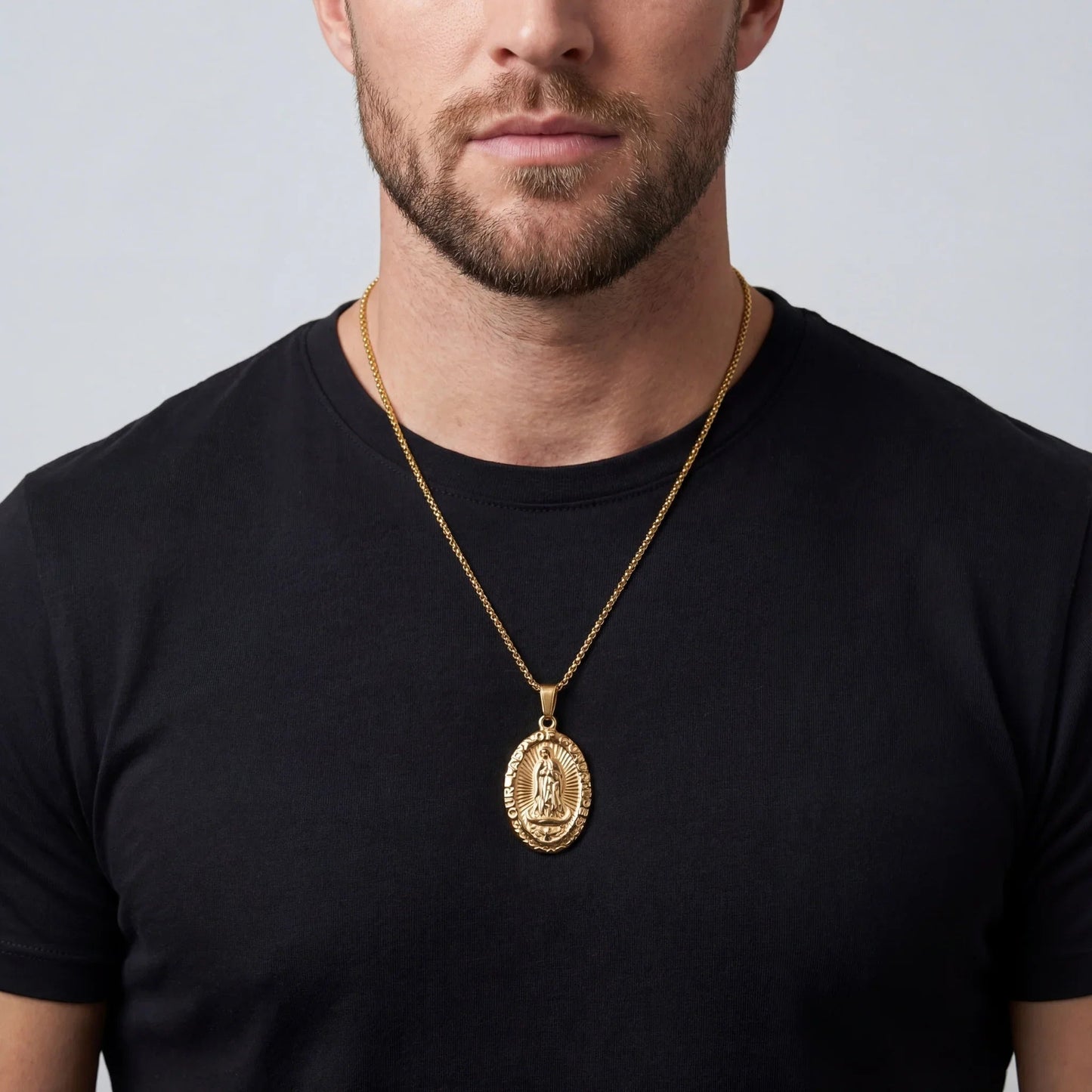 Virgin Mary Men's Pendant — 18K Gold