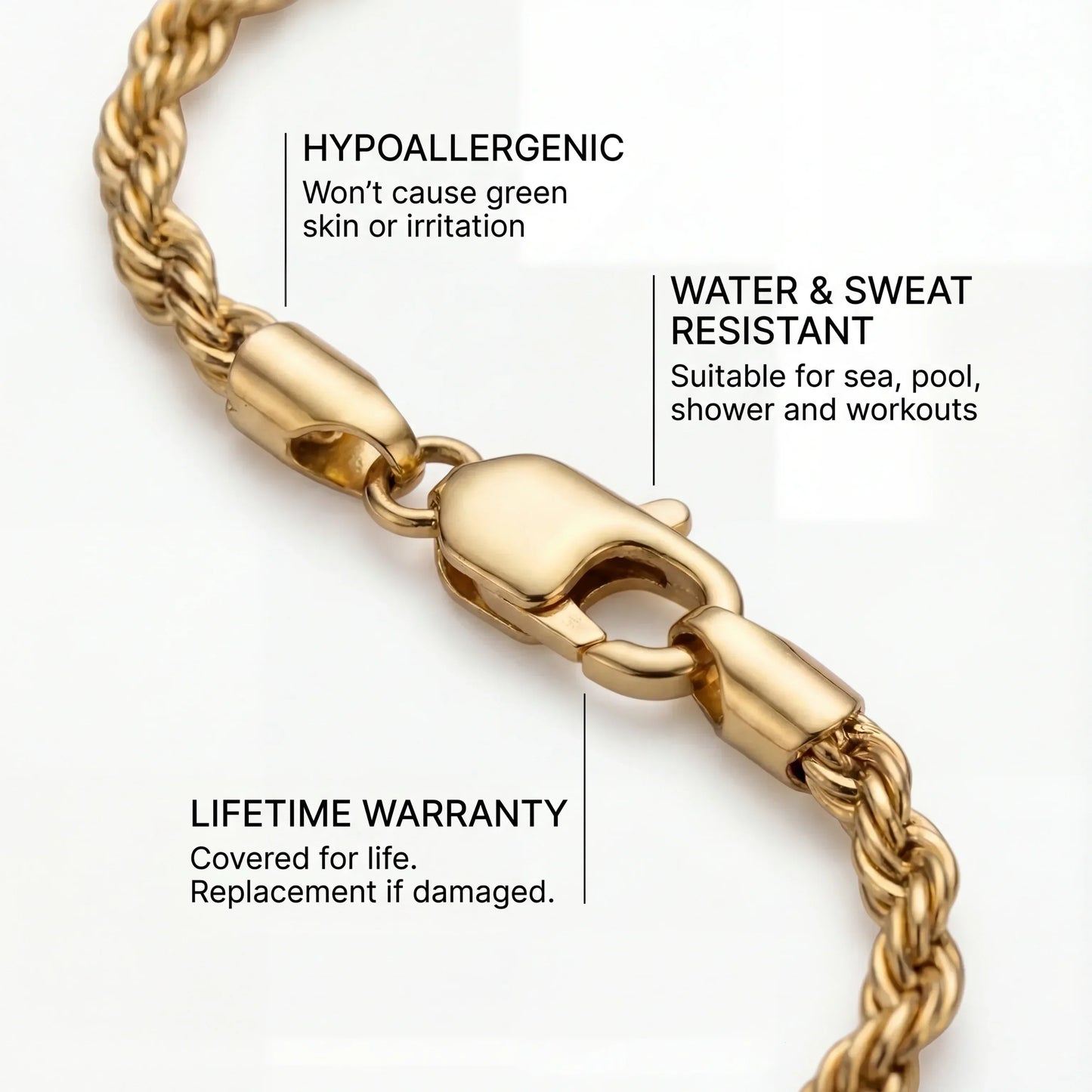 Rope 3MM Men's Bracelet — 18K Gold