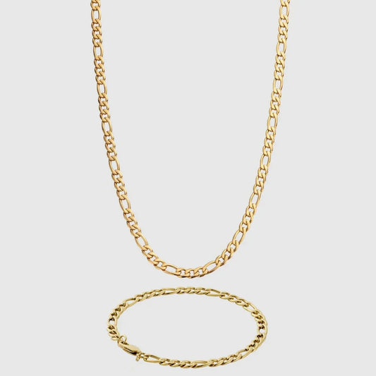 Figaro 5MM Men's Set — 18K Gold