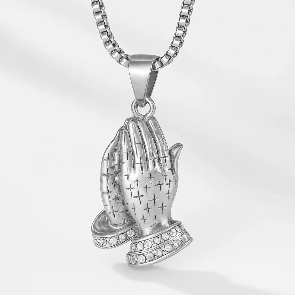 Praying Hands Iced Men's Pendant — Silver