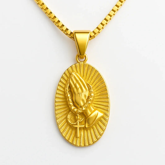 Praying Hands Men's Pendant — 18K Gold