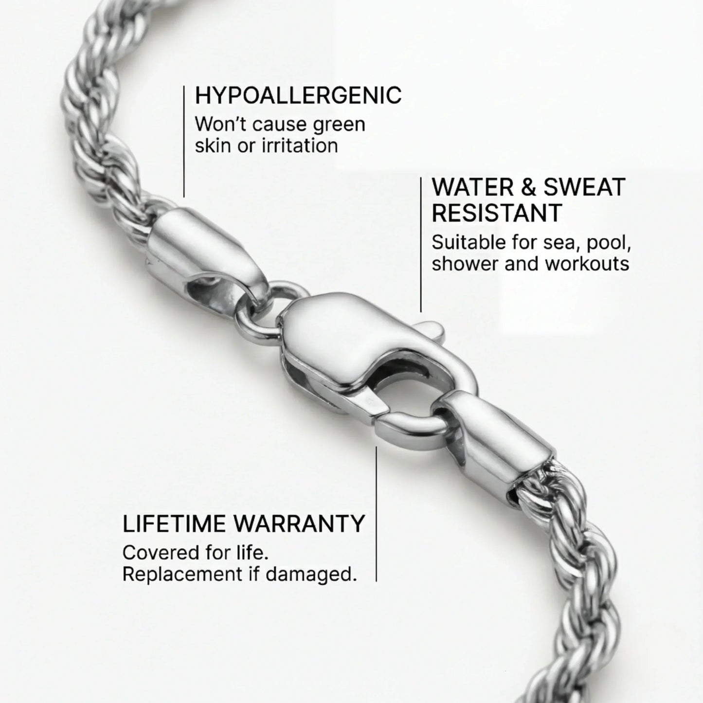 Rope 3MM Men's Chain — Silver
