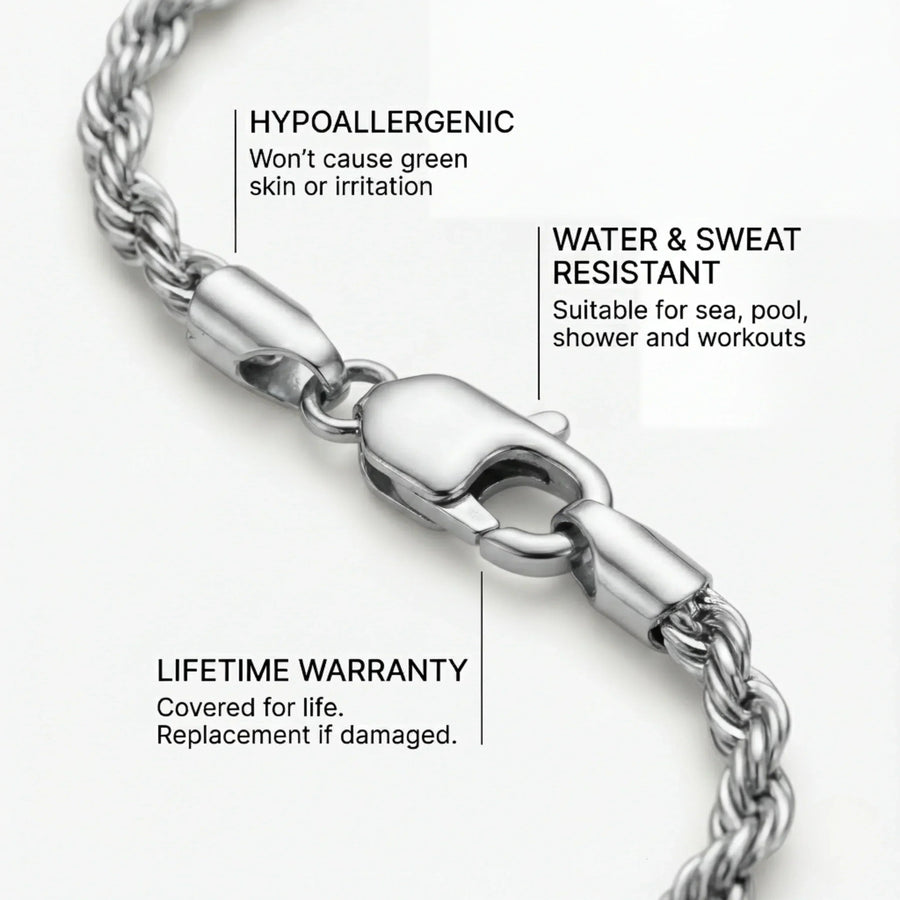 Rope 3MM Men's Chain — Silver