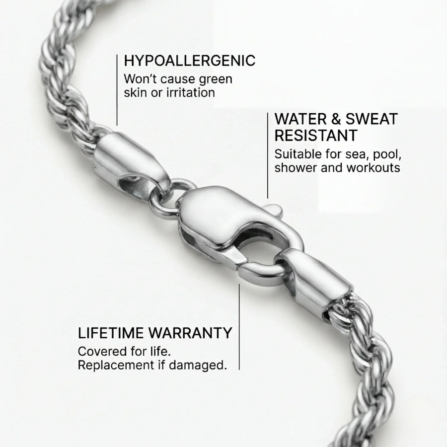 Rope 3MM Men's Bracelet — Silver