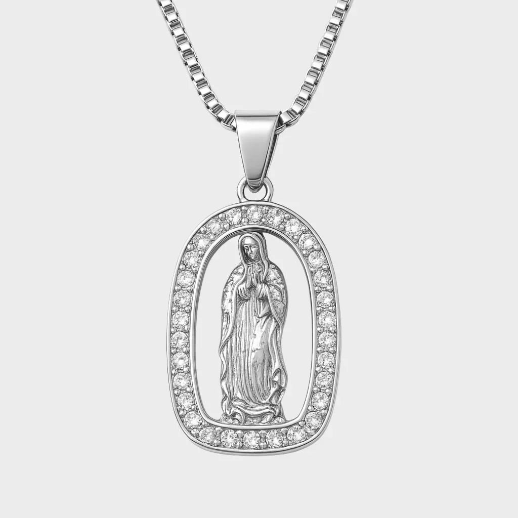 Virgin Mary Iced Men's Pendant — Silver