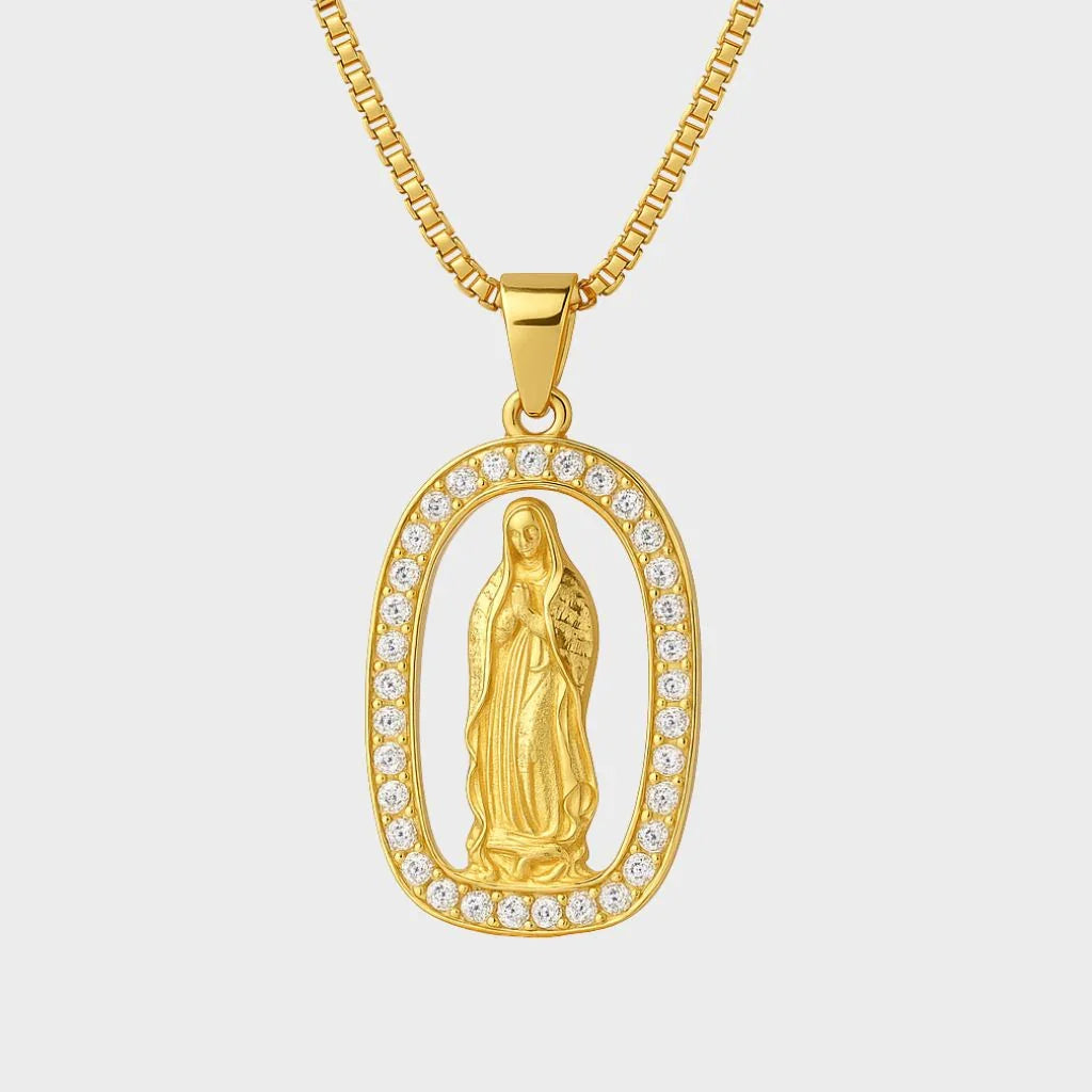 Virgin Mary Iced Men's Pendant — 18K Gold