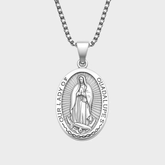 Virgin Mary Men's Pendant — Silver