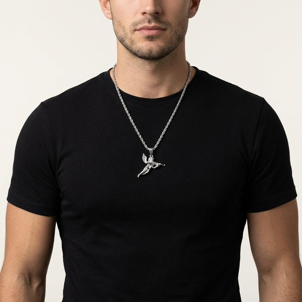 STAVR Onmodel — Angel Pendant — Silver
