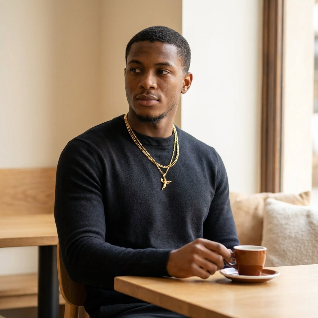 STAVR Cafe — Angel × Cuban Link Set — 18K Gold