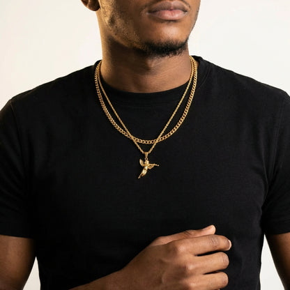 STAVR Onmodel — Angel × Cuban Link Set — 18K Gold