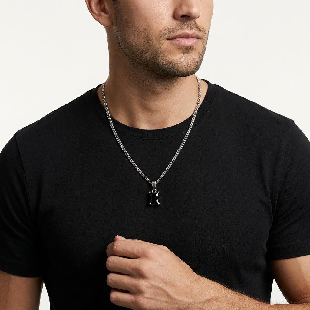 STAVR Onmodel — Black Onyx Necklace — Silver