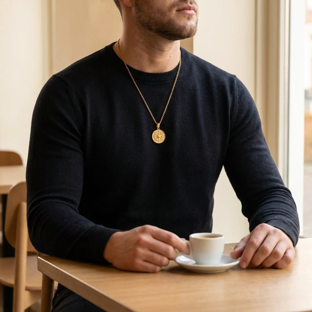 STAVR Cafe — Compass Mini Pendant — 18K Gold