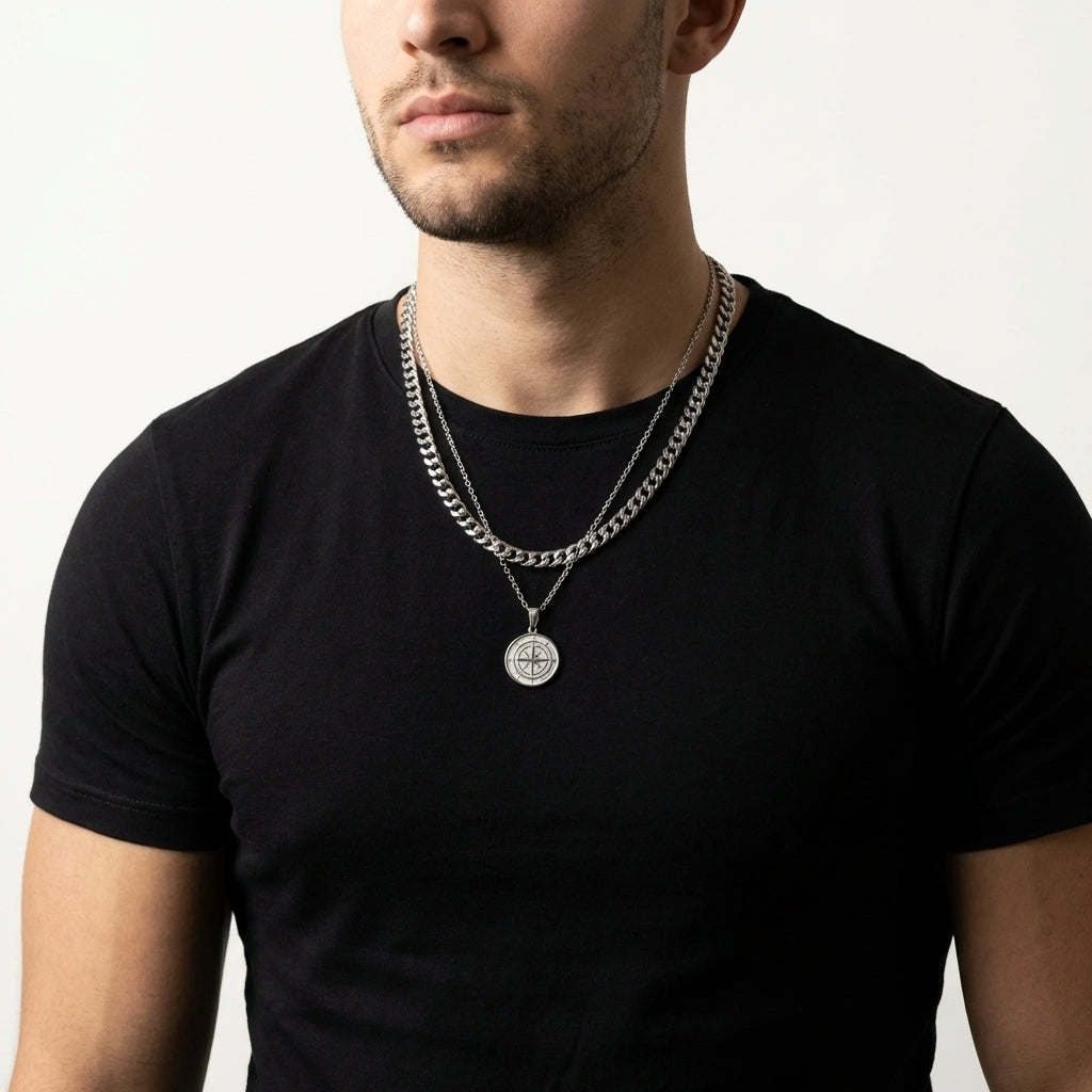 STAVR Onmodel — Compass × Cuban Link Set — Silver