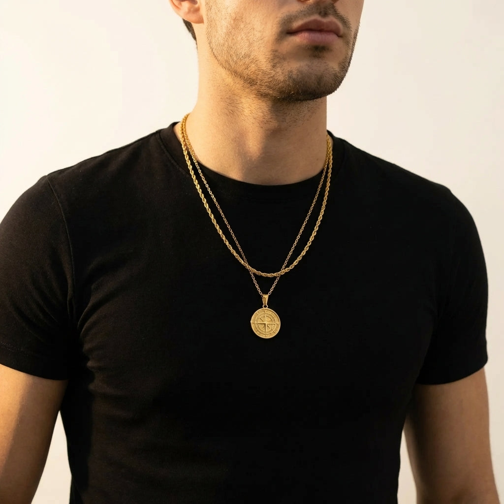 STAVR Onmodel — Compass × Rope Set — 18K Gold
