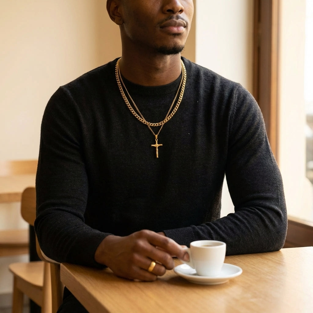 STAVR Cafe — Cross × Cuban Link Set — 18K Gold
