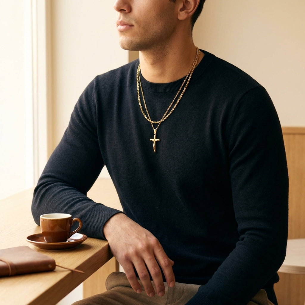 STAVR Cafe — Cross × Rope Set — 18K Gold