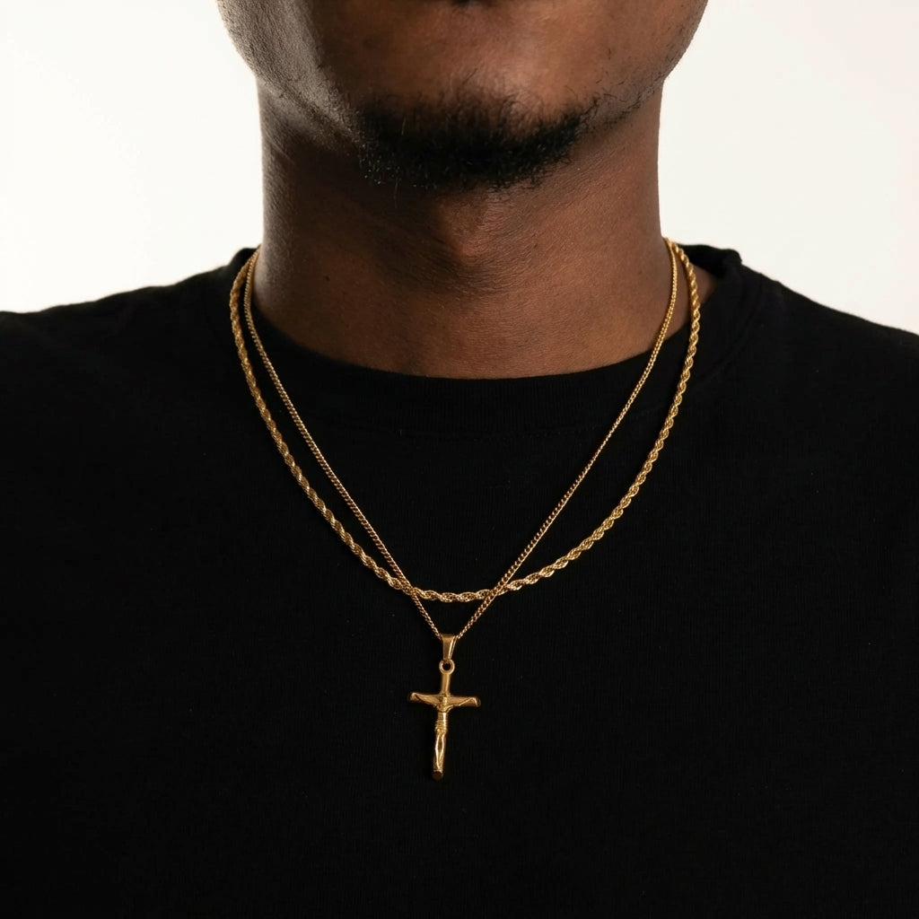 STAVR Onmodel — Cross × Rope Set — 18K Gold
