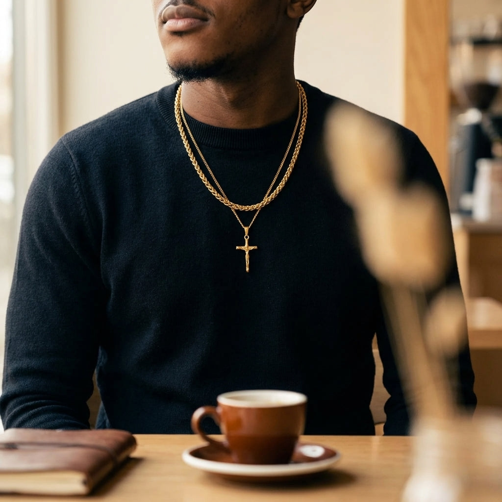 STAVR Cafe — Cross × Wheat Set — 18K Gold