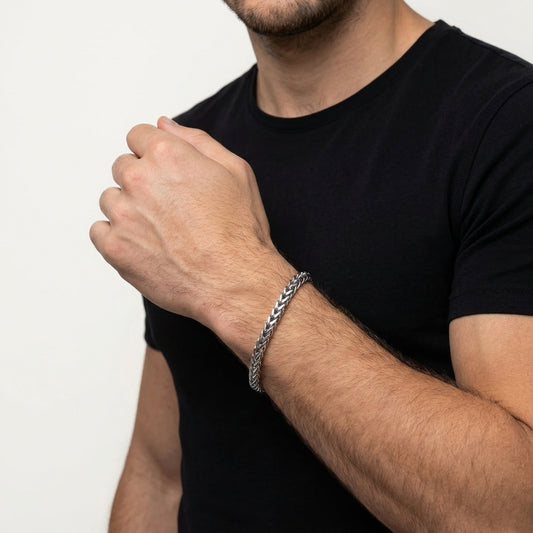 STAVR Onmodel — Franco 5MM Bracelet — Silver
