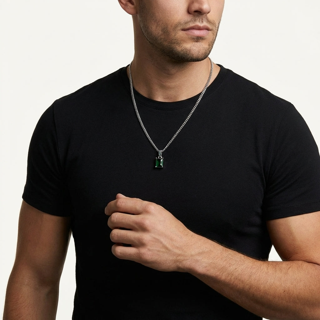 STAVR Onmodel — Green Onyx Necklace — Silver
