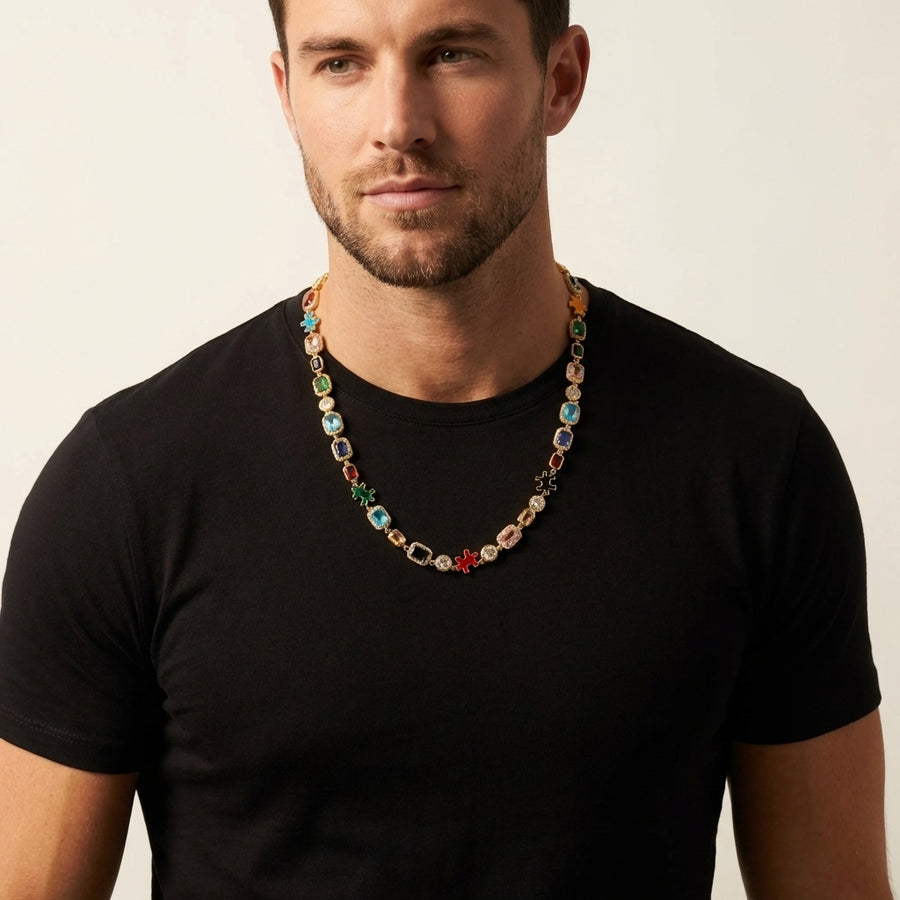 STAVR Onmodel — Iced Gemstone Necklace — 18K Gold