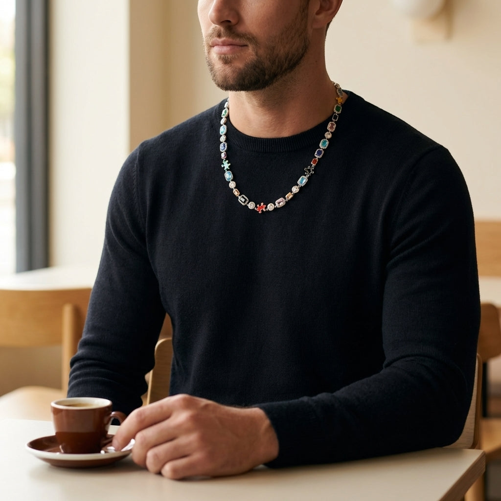 STAVR Cafe — Iced Gemstone Necklace — Silver