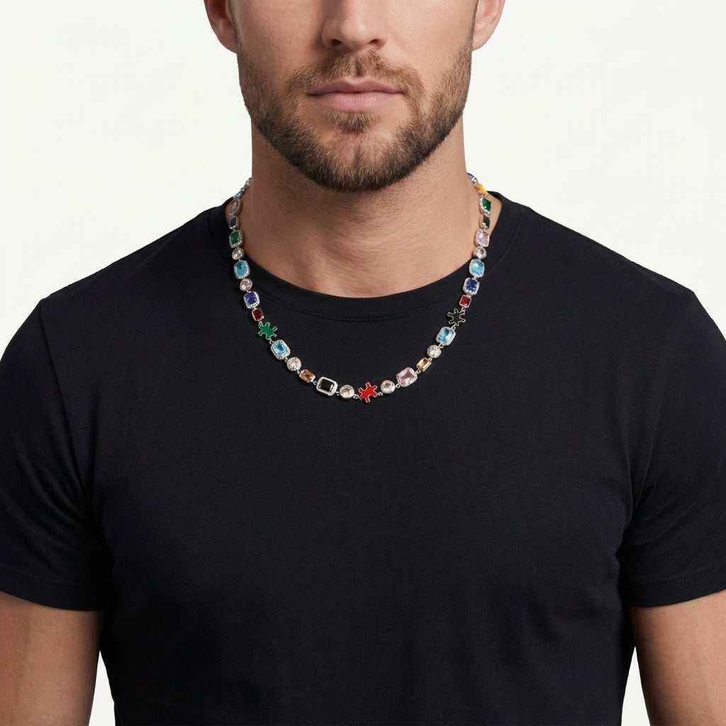 STAVR Onmodel — Iced Gemstone Necklace — Silver