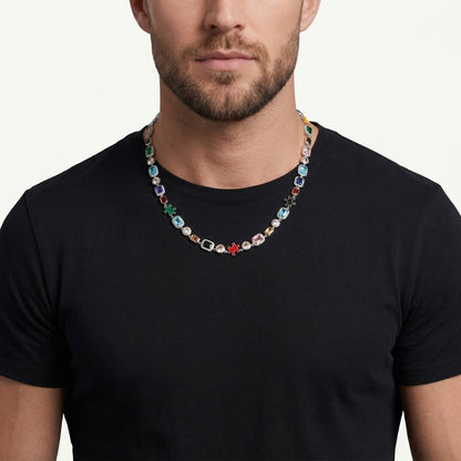STAVR Onmodel — Iced Gemstone Necklace — Silver