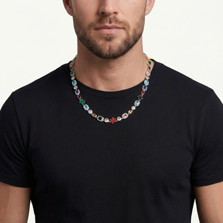STAVR Onmodel — Iced Gemstone Necklace — Silver