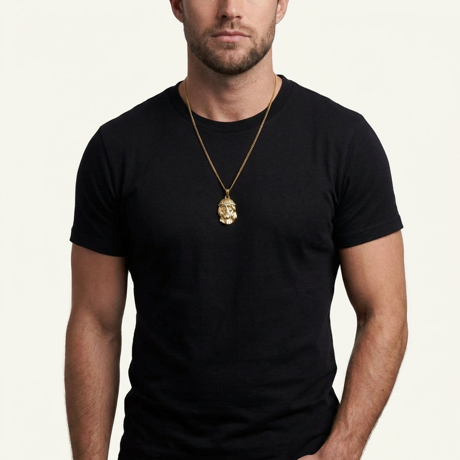 STAVR Onmodel — Jesus Piece Iced Pendant — 18K Gold