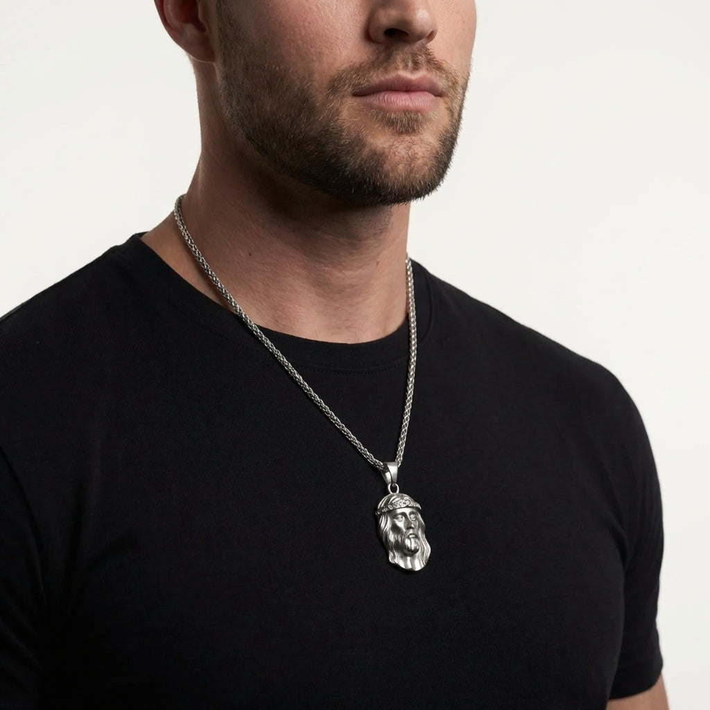 STAVR Onmodel — Jesus Piece Iced Pendant — Silver