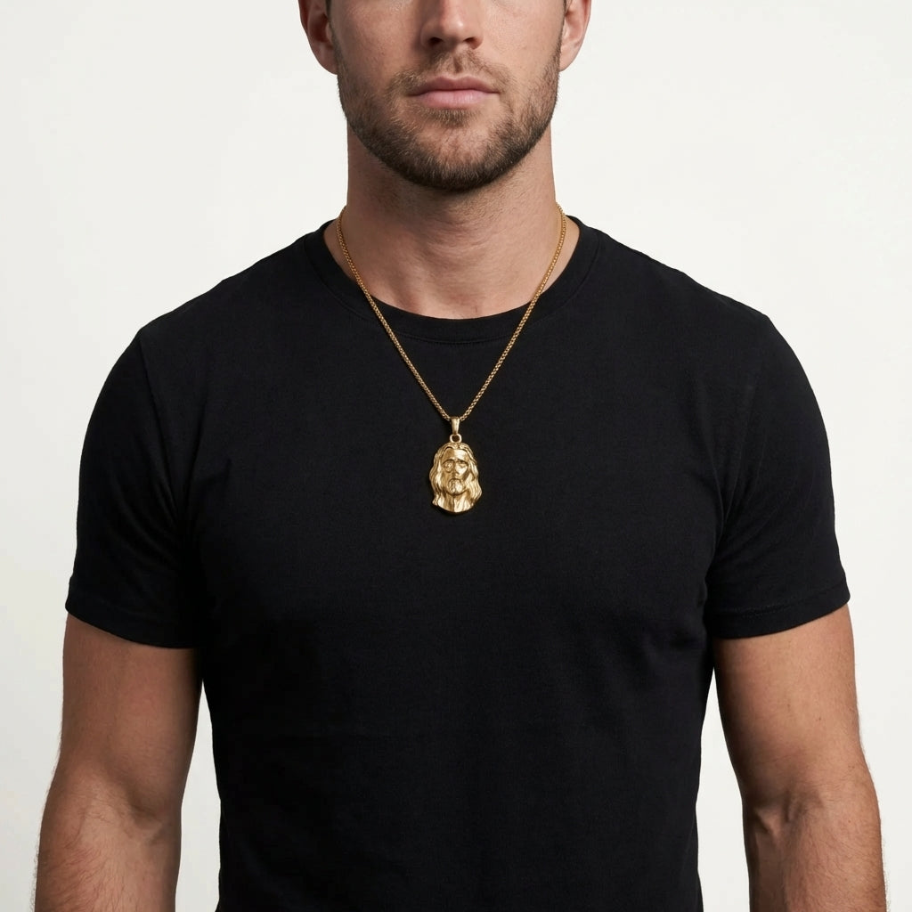 STAVR Onmodel — Jesus Piece Pendant — 18K Gold