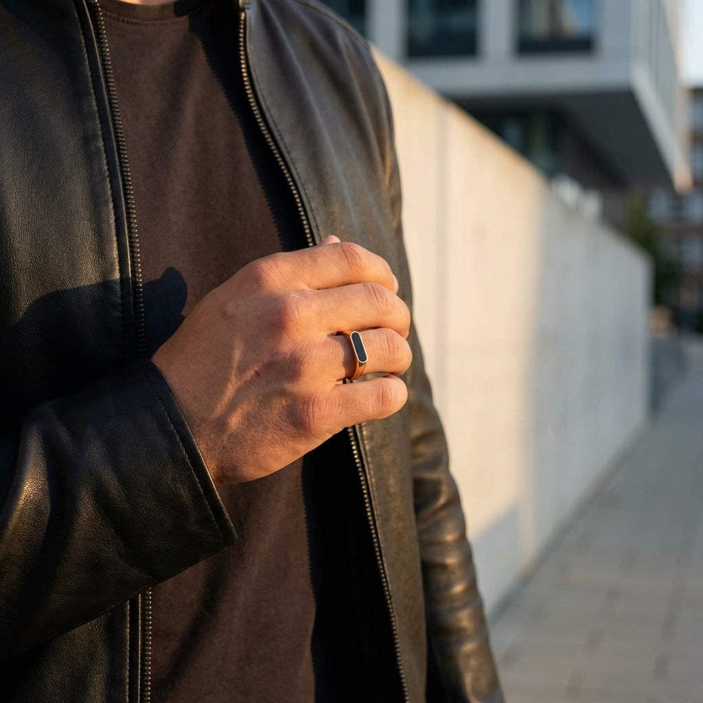 STAVR Urban — Onyx Round Signet Ring — 18K Gold