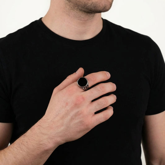 STAVR Onmodel — Onyx Signet Ring — Silver