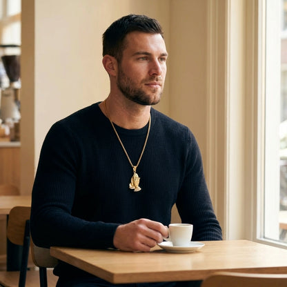 STAVR Cafe — Praying Hands Iced Pendant — 18K Gold