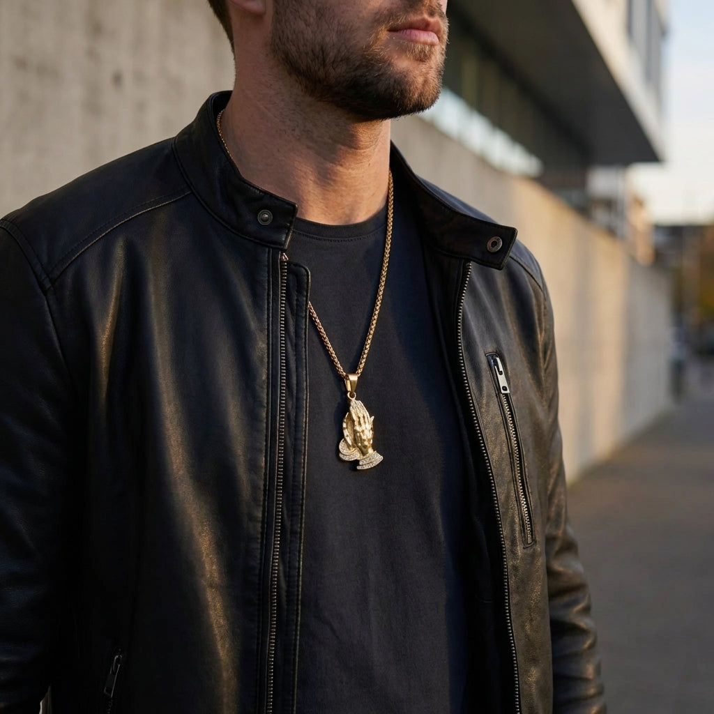 STAVR Urban — Praying Hands Iced Pendant — 18K Gold