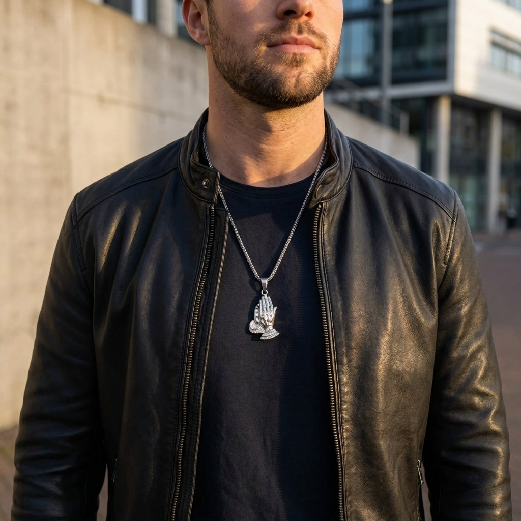 STAVR Urban — Praying Hands Iced Pendant — Silver