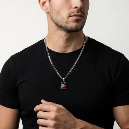 STAVR Onmodel — Red Onyx Necklace — Silver