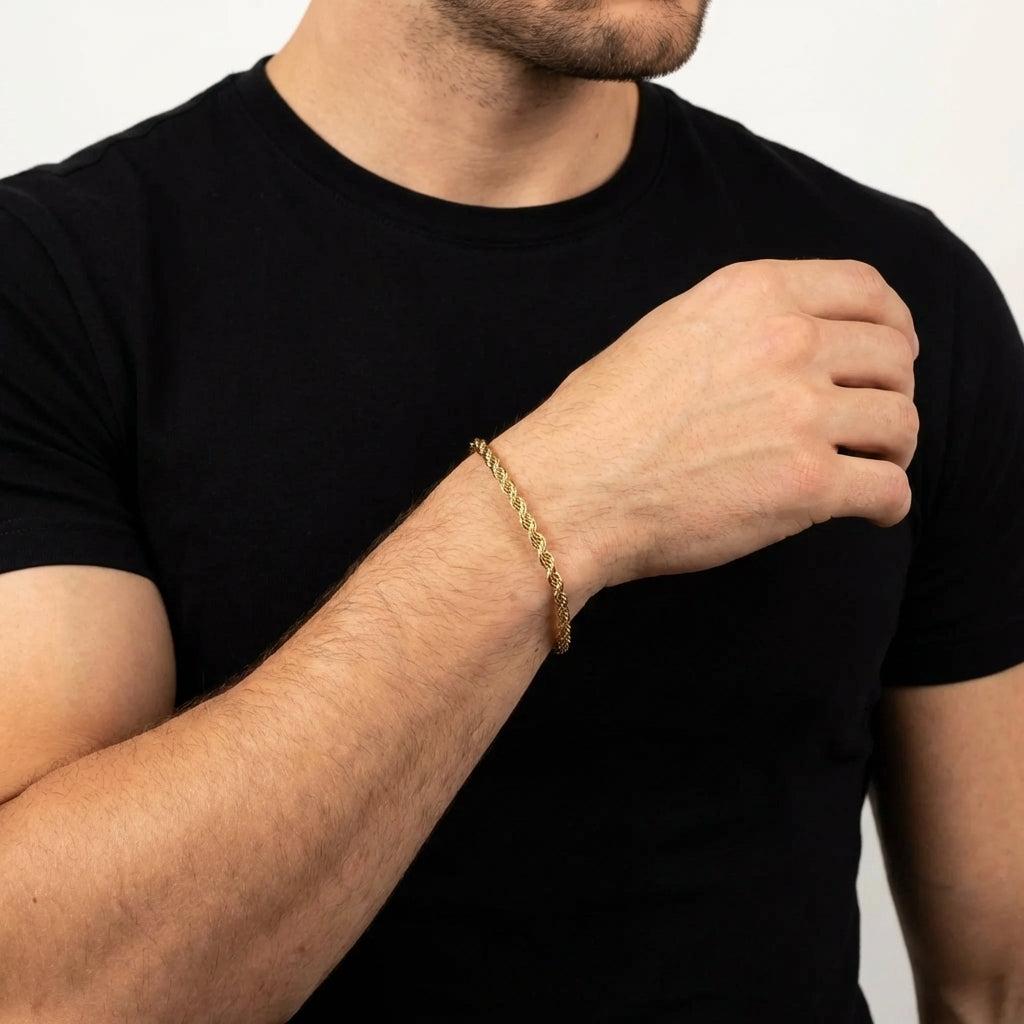 STAVR Onmodel — Rope 3MM Bracelet — 18K Gold