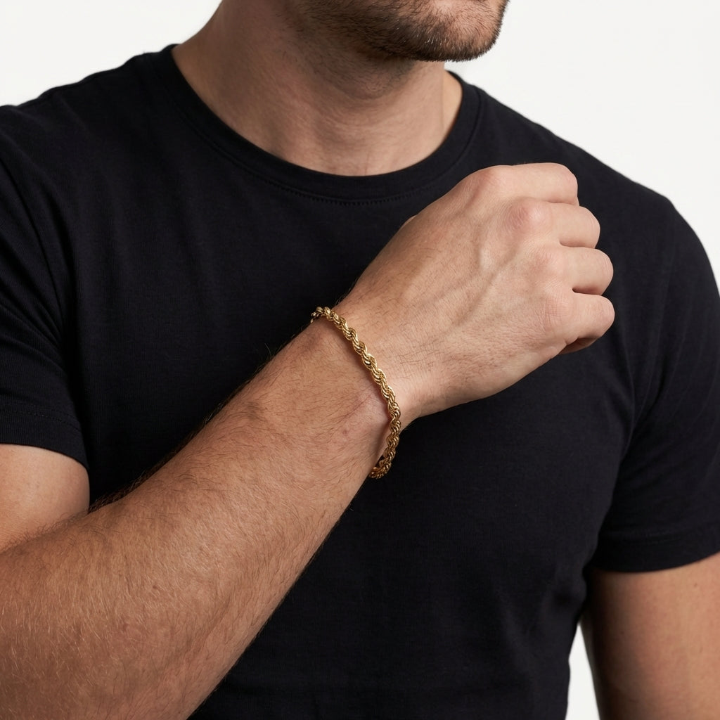 STAVR Onmodel — Rope 5MM Bracelet — 18K Gold