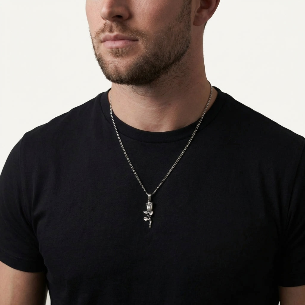 STAVR Onmodel — Rose Pendant — Silver