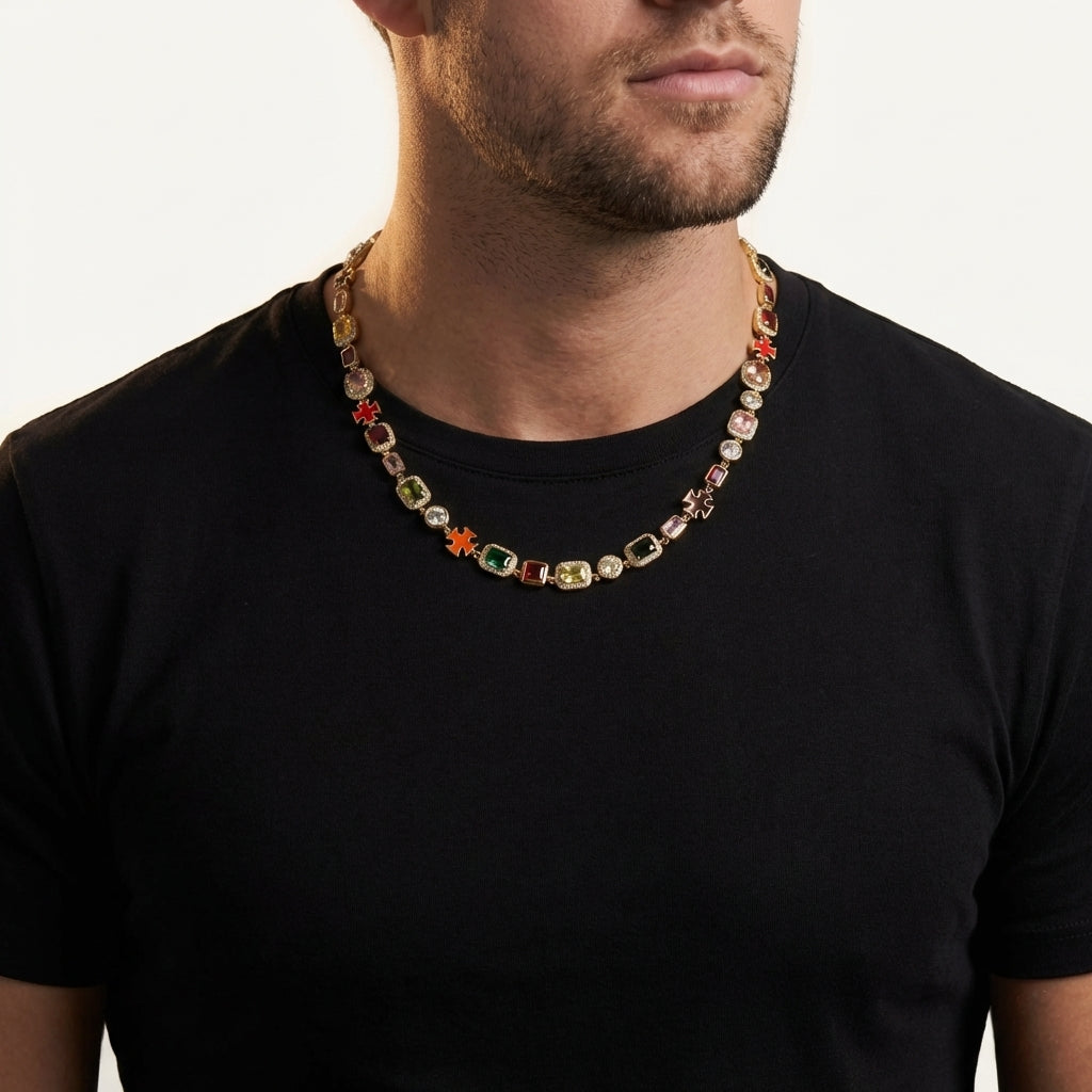 STAVR Onmodel — Royal Gemstone Necklace — 18K Gold