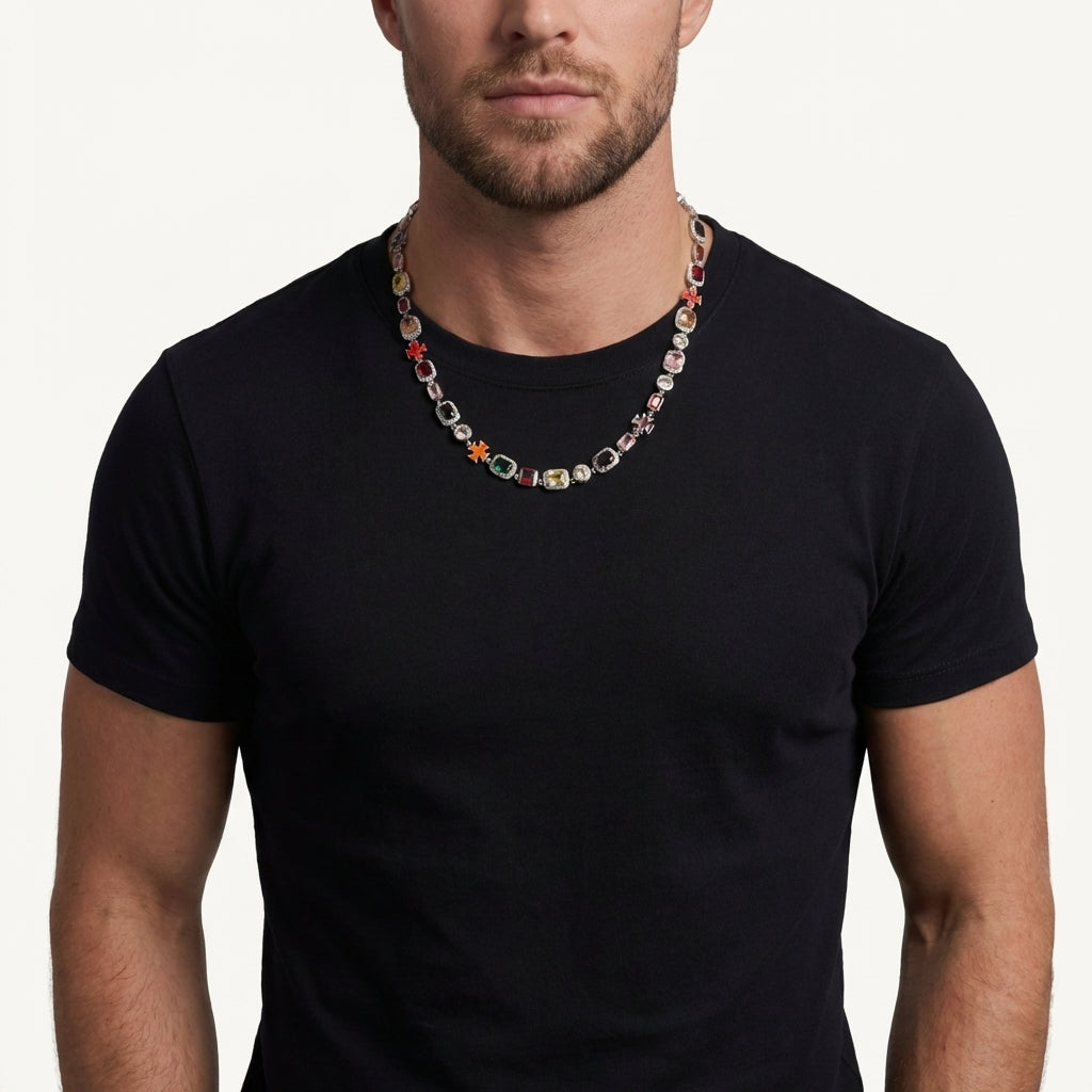 STAVR Onmodel — Royal Gemstone Necklace — Silver