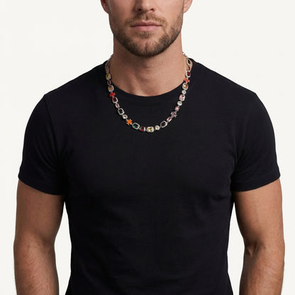 STAVR Onmodel — Royal Gemstone Necklace — Silver